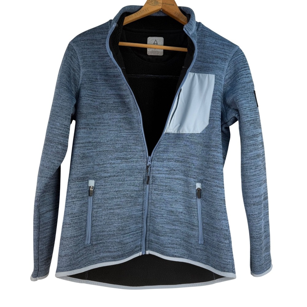 Ascend Women's Medium Blue Heathered Full Zip Fleece Jacket with Pockets Casual